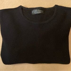 Zara man cotton micro waffle weave black micro banded crew neck sweater